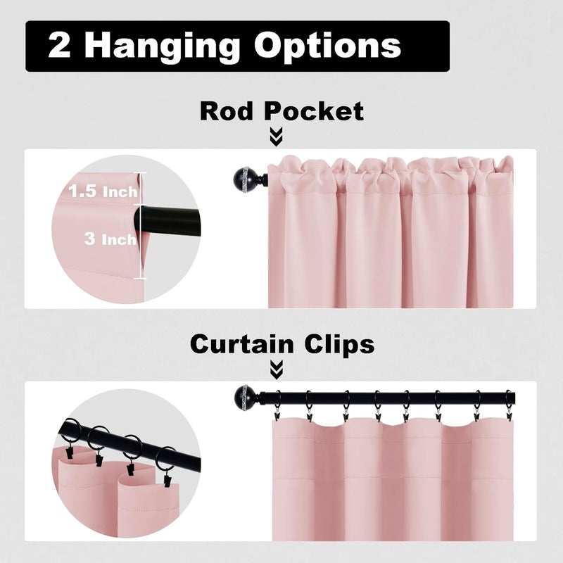 DWCN Pink Curtains for Girls Room, Blackout Short Curtains 30 Inch Length, Thermal Small Window Curtains - 42 by 30 Inch, Blush Pink, 1 Pair - Image 3